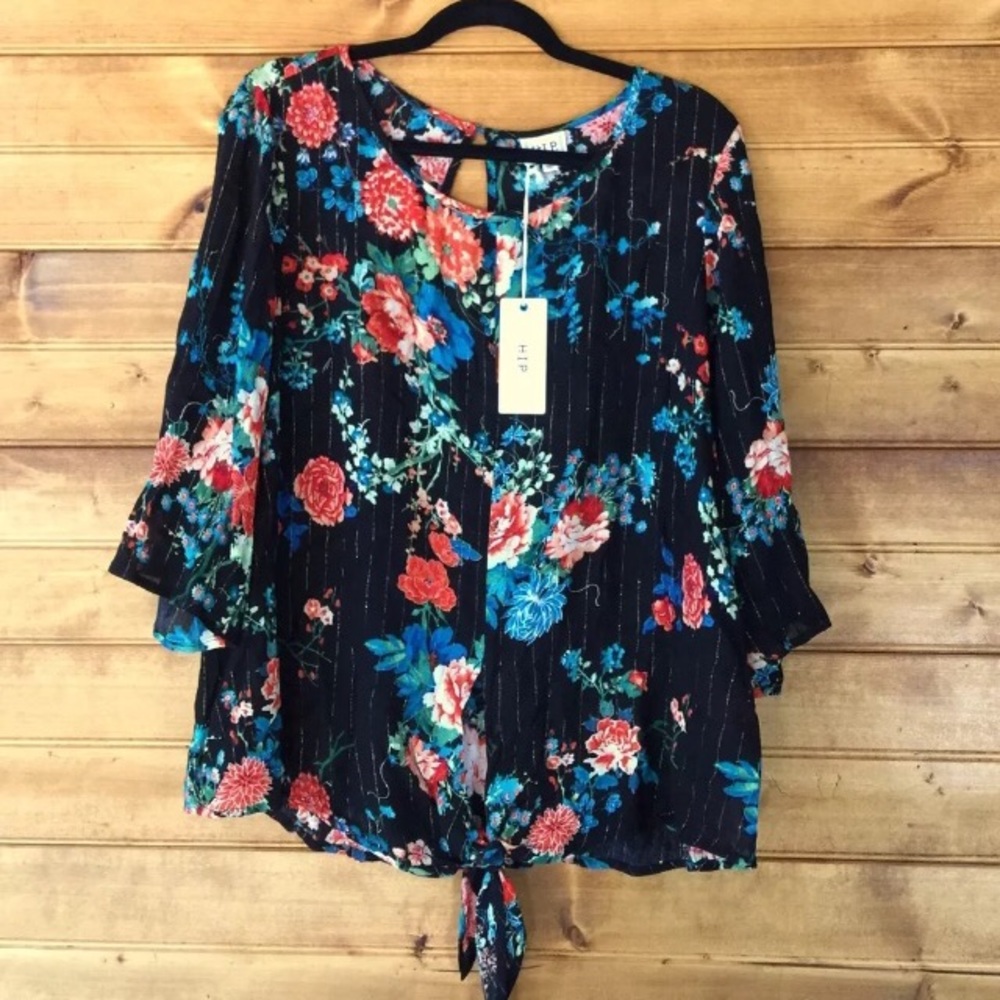 NWT H.I.P Women’s 1X floral blouse wrap tie waist - Picture 6 of 6